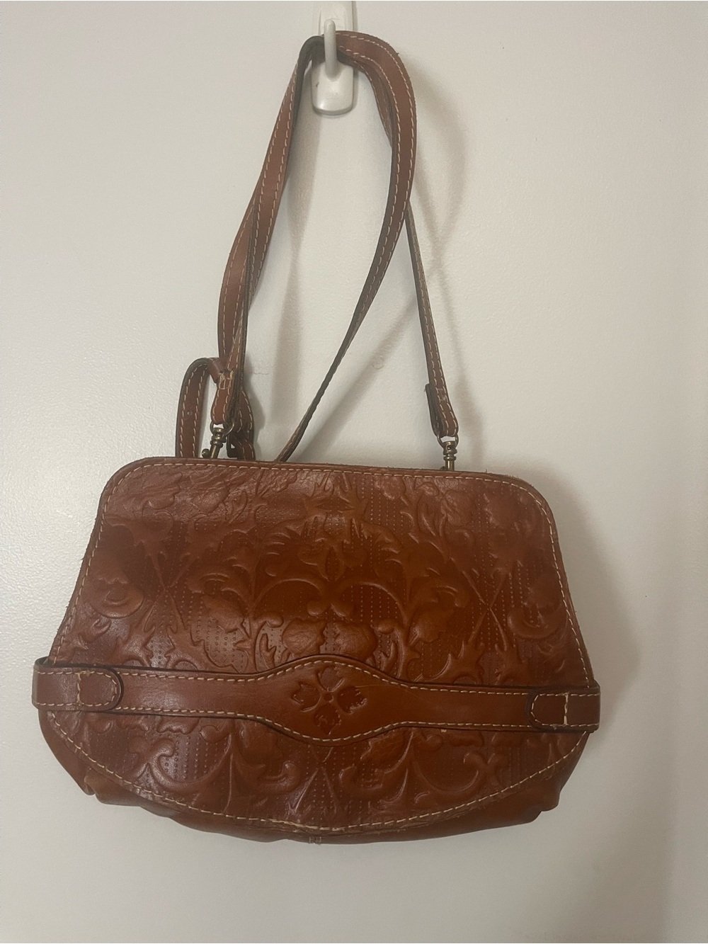 Patricia Nash Embossed Leather Crossbody in Cognac Brown